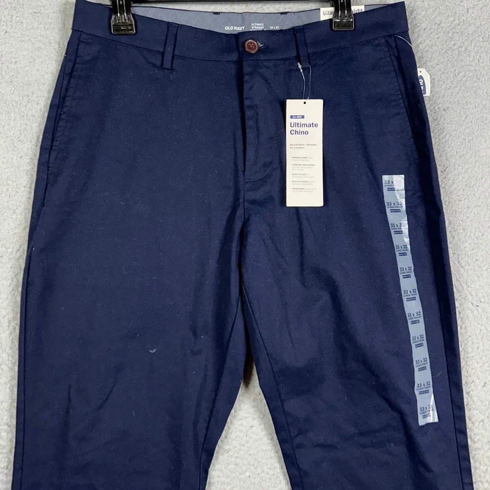 NEW Old Navy Pants Mens 33X32 Navy Blue Ultimate Straight Built-In Flex Chinos
